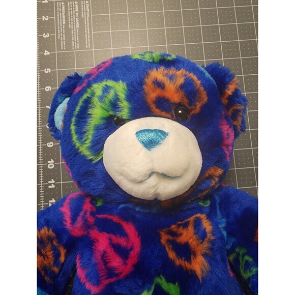 Build A Bear BAB Workshop Blue Peace Sign Hippie Bear Stuffed Animal Plush - Picture 6 of 6